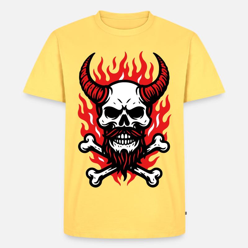 Fire Skull Demon - Männer Premium Bio T-Shirt - Pastellgelb