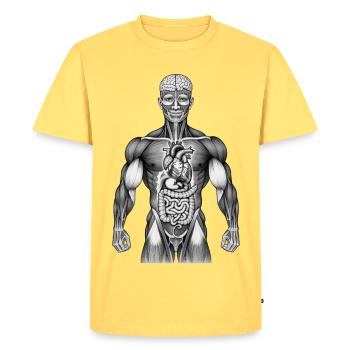 HAPPY ANATOMY - black & white - T-shirt Premium bio Homme - jaune pastel - Devant - AI Model Male 185 dark (185cm)
