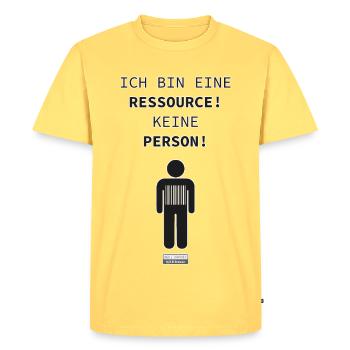 I am a resource, not a person! - Men's Premium Organic T-Shirt - sky yellow - Front - AI Model Male 185 dark (185cm)