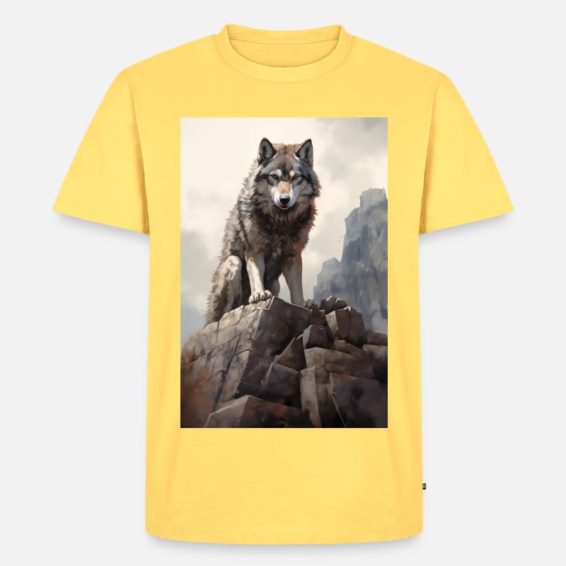 Wolf Illustration - Männer Premium Bio T-Shirt - Pastellgelb