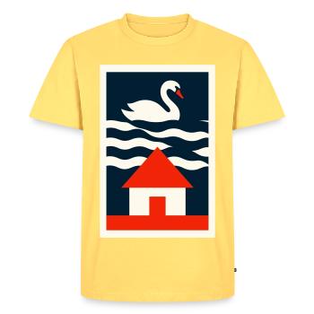 Maison au bord du lac - Art graphique - T-shirt Premium bio Homme - jaune pastel - Devant - AI Model Male 185 dark (185cm)