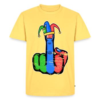 Middle Finger Stingerfinger Carnival - Men's Premium Organic T-Shirt - sky yellow - Front - AI Model Male 185 dark (185cm)