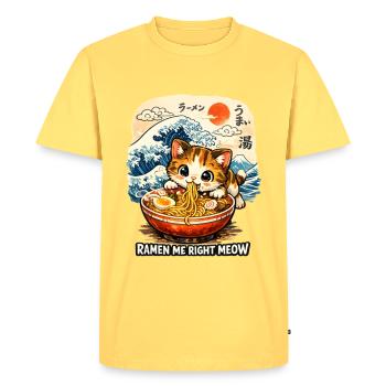 Kawaii Neko Ramen Chat Nouilles Anime - T-shirt Premium bio Homme - jaune pastel - Devant - AI Model Male 185 dark (185cm)