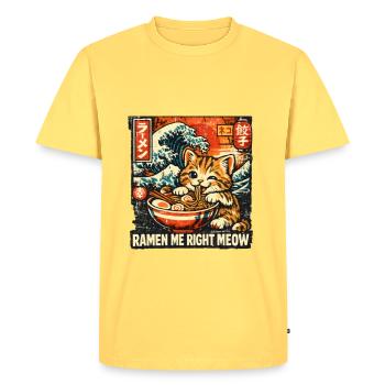 Ramen Cat Kanagawa - Men's Premium Organic T-Shirt - sky yellow - Front - AI Model Male 185 dark (185cm)