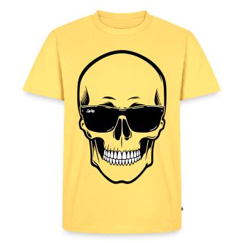 Line skull Spike black contrast with smile - Men's Premium Organic T-Shirt - sky yellow - Front - AI Model Male 185 dark (185cm)