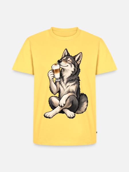 Wolfshund mit Latte Macchiato - Männer Premium Bio T-Shirt - Pastellgelb