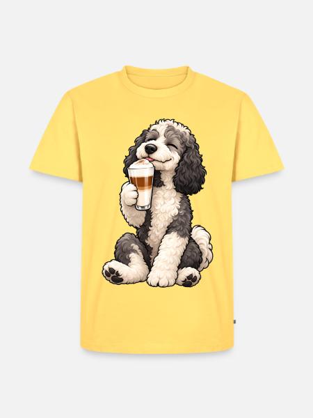 Schafpudel mit Latte Macchiato - Männer Premium Bio T-Shirt - Pastellgelb