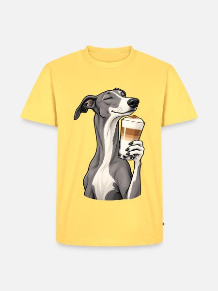 Greyhound mit Latte Macchiato - Männer Premium Bio T-Shirt - Pastellgelb