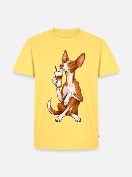 Podenco Ibicenco mit Latte Macchiato - Männer Premium Bio T-Shirt - Pastellgelb