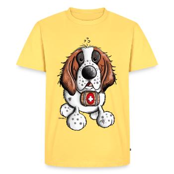 Saint Bernard cartoon - Men's Premium Organic T-Shirt - sky yellow - Front - AI Model Male 185 dark (185cm)