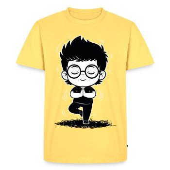 Black and White Zen Yoga Meditation Student - Men's Premium Organic T-Shirt - sky yellow - Front - AI Model Male 185 dark (185cm)