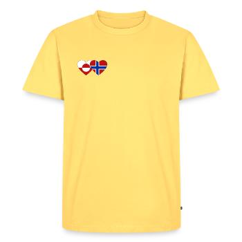 Drapeau du Groenland, Norvège, mains, forme de cœur - T-shirt Premium bio Homme - jaune pastel - Devant - AI Model Male 185 dark (185cm)
