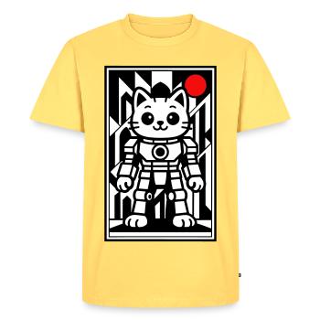 Un robot chat dans l'espace avec la planète rouge - T-shirt Premium bio Homme - jaune pastel - Devant - AI Model Male 185 dark (185cm)