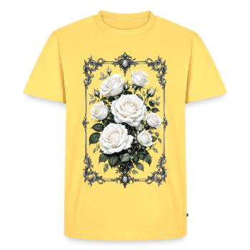 Roses, Roses blanches, Roses et Fleurs - T-shirt Premium bio Homme - jaune pastel - Devant - AI Model Male 185 dark (185cm)