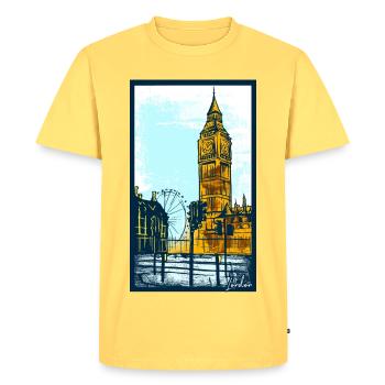 Affiche Illustration Big Ben – Londres, Art Modern - T-shirt Premium bio Homme - jaune pastel - Devant - AI Model Male 185 dark (185cm)
