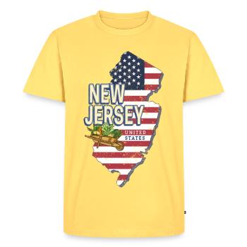 Souvenir vintage américain du New Jersey aux États-Unis - T-shirt Premium bio Homme - jaune pastel - Devant - AI Model Male 185 dark (185cm)