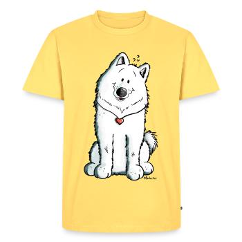 Samoyède avec coeur - T-shirt Premium bio Homme - jaune pastel - Devant - AI Model Male 185 dark (185cm)