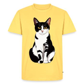 Magnifique graphique frontal en noir et blanc de chat en garde - T-shirt Premium bio Homme - jaune pastel - Devant - AI Model Male 185 dark (185cm)