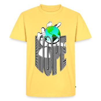 Worldwide hope in hands - Men's Premium Organic T-Shirt - sky yellow - Front - AI Model Male 185 dark (185cm)