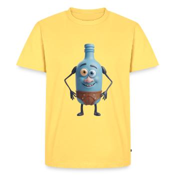 Ami de la bouteille bleue en slip - T-shirt Premium bio Homme - jaune pastel - Devant - AI Model Male 185 dark (185cm)