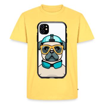 Pug with snorkel and goggles - Men's Premium Organic T-Shirt - sky yellow - Front - AI Model Male 185 dark (185cm)