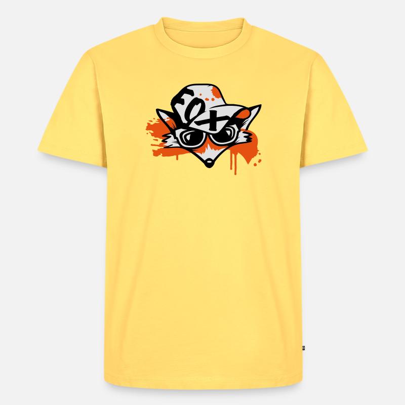 Fuchs mit Baseballkappe - Männer Premium Bio T-Shirt - Pastellgelb