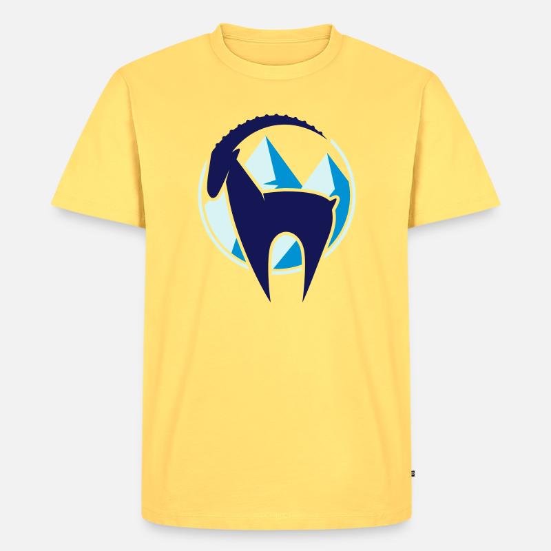 Steinbock und Gebirge Button - Männer Premium Bio T-Shirt - Pastellgelb