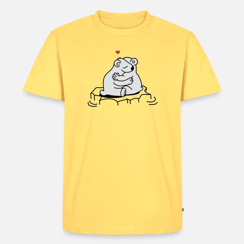 Zwei verliebte Eisbären - Männer Premium Bio T-Shirt - Pastellgelb