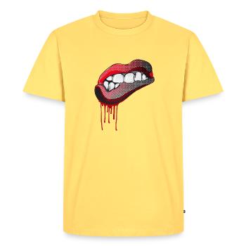 bouche lèvres pop dents rock bande dessinée swag gang hipster - T-shirt Premium bio Homme - jaune pastel - Devant - AI Model Male 185 dark (185cm)