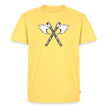 Hache viking, salutation - T-shirt Premium bio Homme - jaune pastel - Devant - AI Model Male 185 dark (185cm)