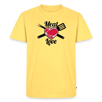 Meat Love | Fleisch Herz | Heart - T-shirt Premium bio Homme - jaune pastel - Devant - AI Model Male 185 dark (185cm)