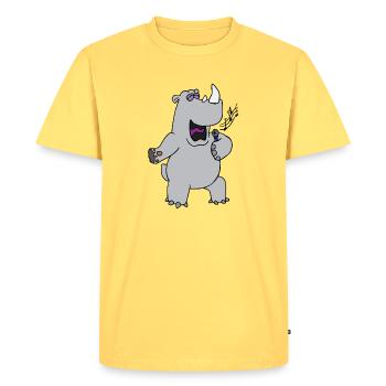 funny animals plants fruit vegetables children's motifs - Men's Premium Organic T-Shirt - sky yellow - Front - AI Model Male 185 dark (185cm)