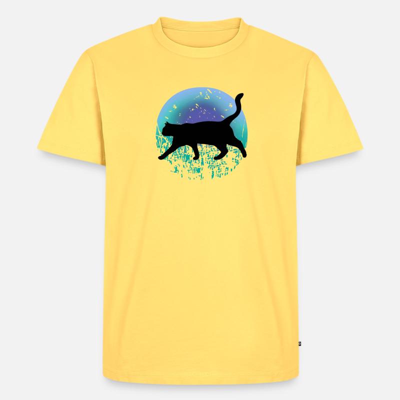 Schwarze Katze - Männer Premium Bio T-Shirt - Pastellgelb