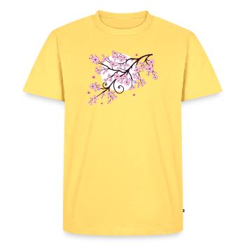 Fleur de cerisier avec printemps sakura coeur - T-shirt Premium bio Homme - jaune pastel - Devant - AI Model Male 185 dark (185cm)