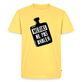 Médias : Ne Pas Avaler - T-shirt Premium bio Homme - jaune pastel - Devant - AI Model Male 185 dark (185cm)