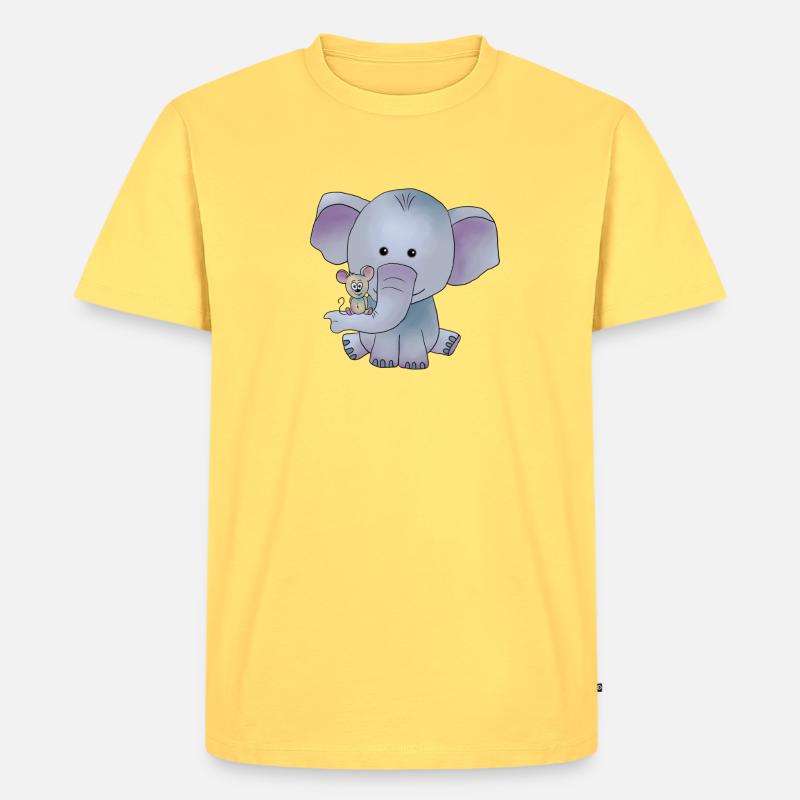Elefant mit Maus - Männer Premium Bio T-Shirt - Pastellgelb
