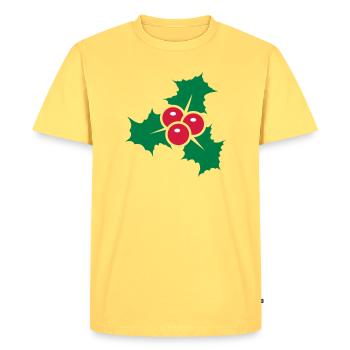 Feuilles de houx aux fruits rouges - T-shirt Premium bio Homme - jaune pastel - Devant - AI Model Male 185 dark (185cm)