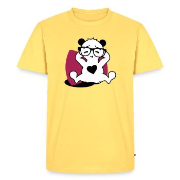 Panda with nerd glasses and heart button while relaxing - Men's Premium Organic T-Shirt - sky yellow - Front - AI Model Male 185 dark (185cm)