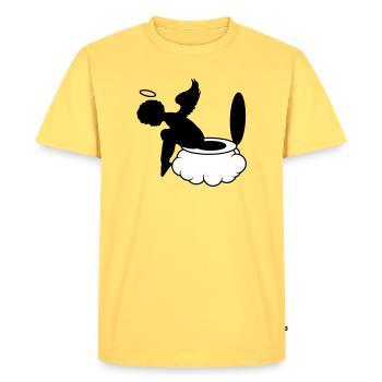 petit ange est assis sur les nuages. - T-shirt Premium bio Homme - jaune pastel - Devant - AI Model Male 185 dark (185cm)