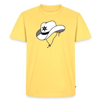 Chapeau de shérif avec petit crâne sur étoile de shérif - T-shirt Premium bio Homme - jaune pastel - Devant - AI Model Male 185 dark (185cm)