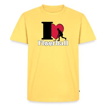 Floorball, Floorball, Hockey, Fun J’adore... - T-shirt Premium bio Homme - jaune pastel - Devant - AI Model Male 185 dark (185cm)