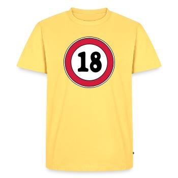 Signe du 18e anniversaire - T-shirt Premium bio Homme - jaune pastel - Devant - AI Model Male 185 dark (185cm)
