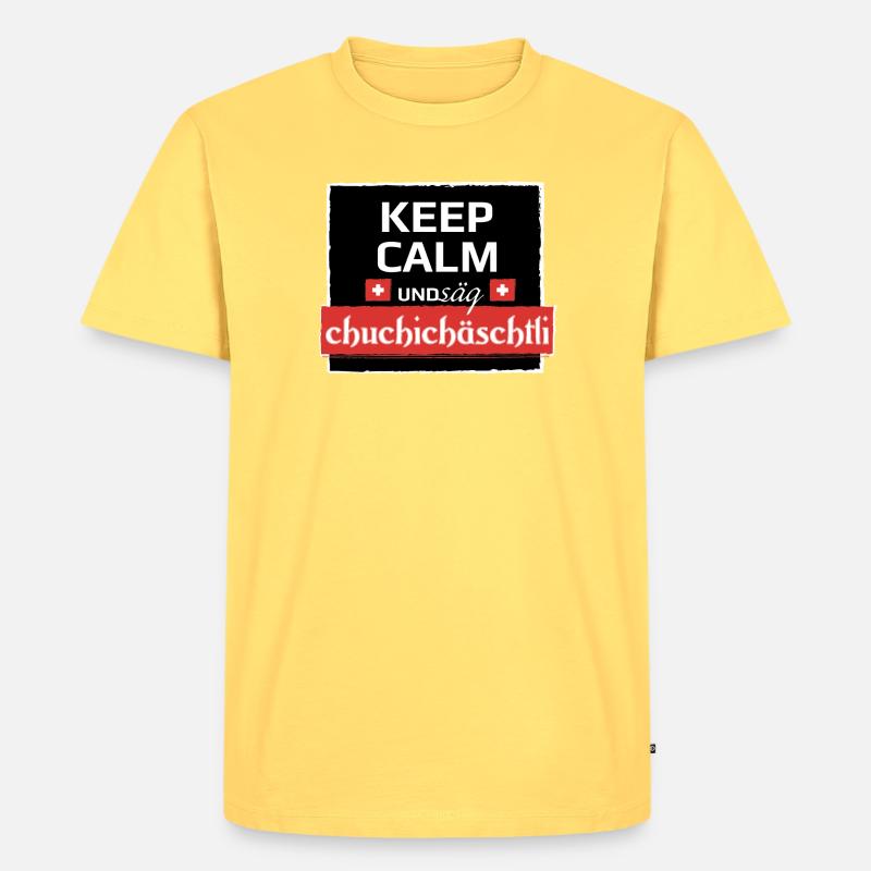 KeepCalm und Schweizerdeutsch - Männer Premium Bio T-Shirt - Pastellgelb