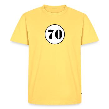 NUMÉRO 70 cadeau d'anniversaire de soixante-dix - T-shirt Premium bio Homme - jaune pastel - Devant - AI Model Male 185 dark (185cm)
