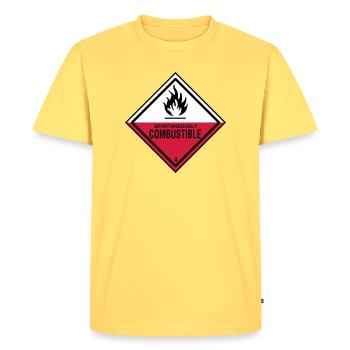 flamme danger inflammable humour ironie pompiers - T-shirt Premium bio Homme - jaune pastel - Devant - AI Model Male 185 dark (185cm)