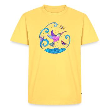 Hummingbird Butterfly Positive World Fantasy Motif - Men's Premium Organic T-Shirt - sky yellow - Front - AI Model Male 185 dark (185cm)