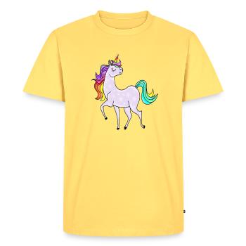 Licorne avec des astérisques et des couleurs arc-en-ciel - T-shirt Premium bio Homme - jaune pastel - Devant - AI Model Male 185 dark (185cm)