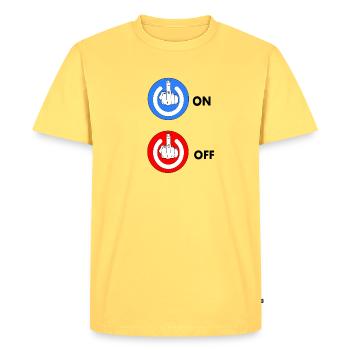 Middle finger ON and OFF - Men's Premium Organic T-Shirt - sky yellow - Front - AI Model Male 185 dark (185cm)