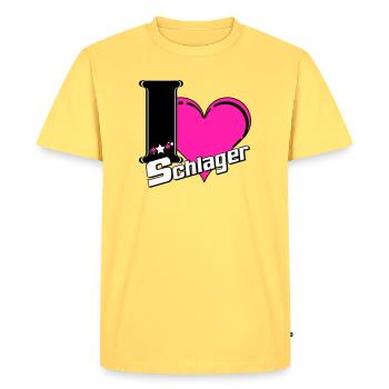 Schlager Party , Schlager Musique , Schlager Love - T-shirt Premium bio Homme - jaune pastel - Devant - AI Model Male 185 dark (185cm)