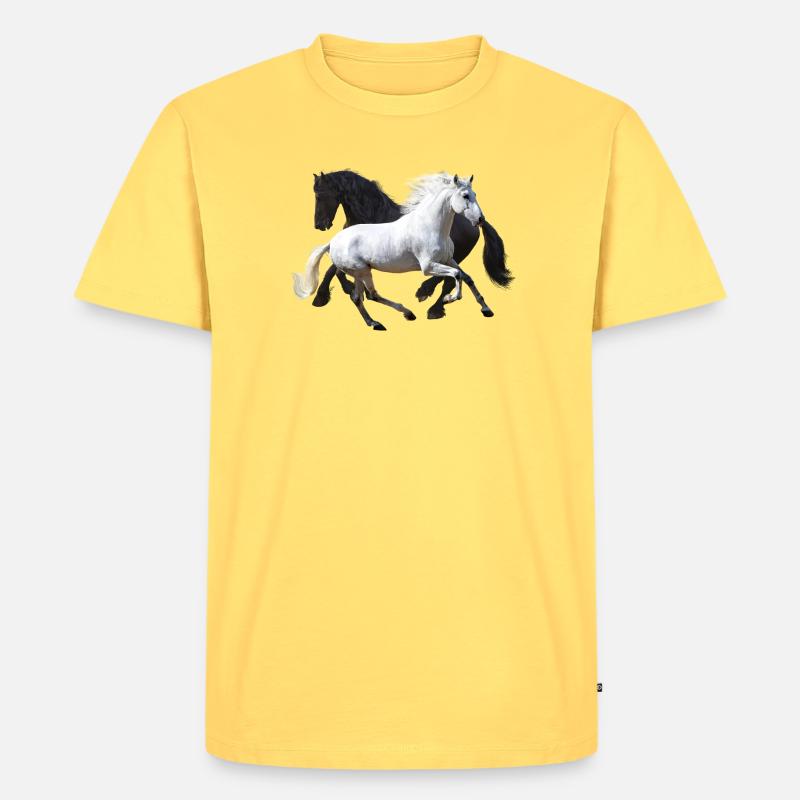 Pferde - Männer Premium Bio T-Shirt - Pastellgelb